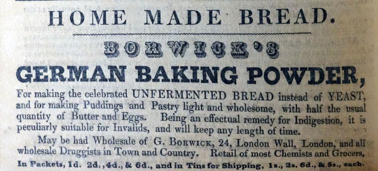 1848 newspaper advertisement: Home Made Bread with Borwick's baking powder