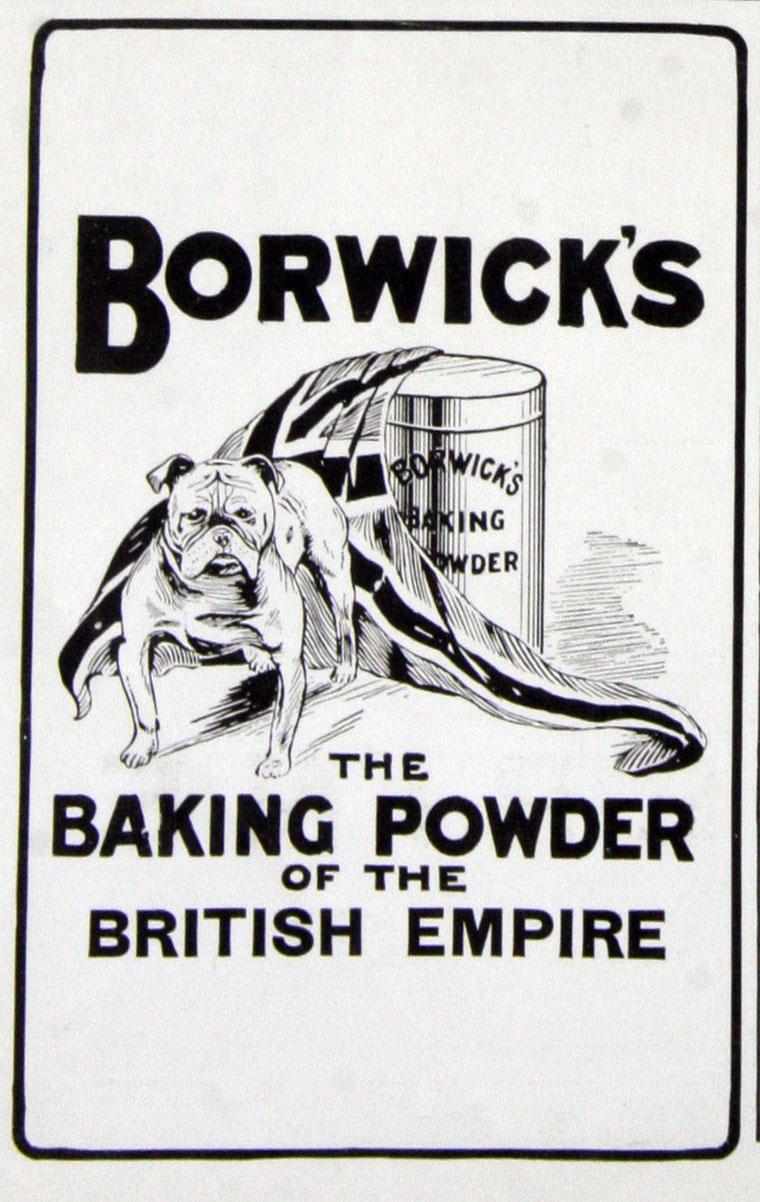 Borwick's poster with a bulldog draped in the Union Jack